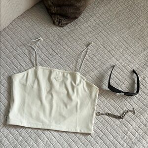 Adidas cream rubber center logo spaghetti strap, crop tank, medium